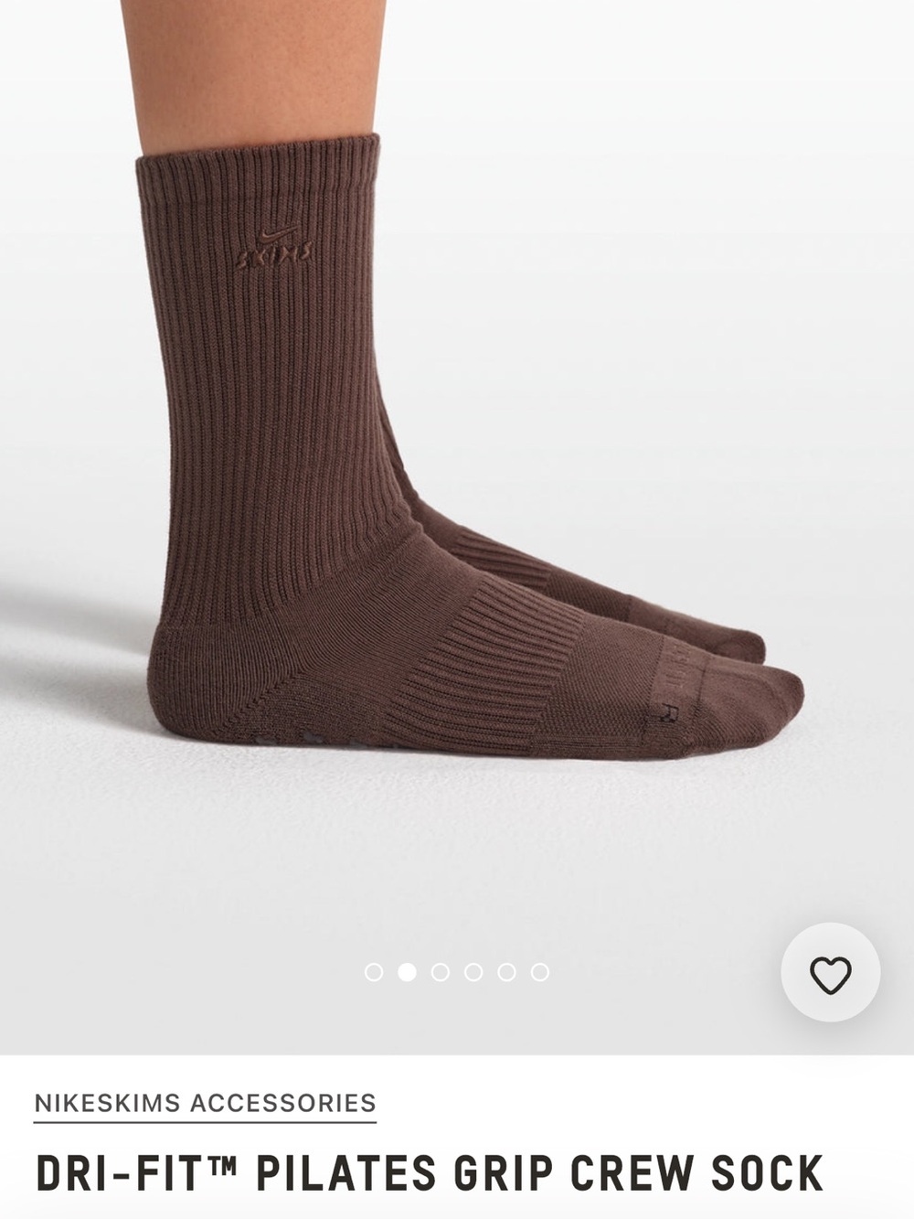 SKIMS NIKE Dri-Fit Pilates Grip Crew Socks Dark Sepia Small BNWT
